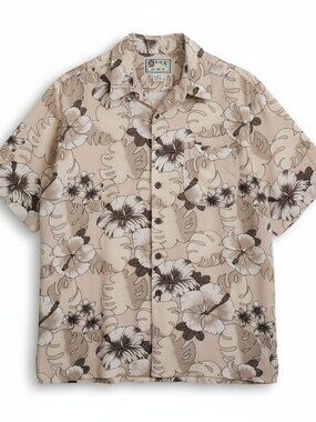 VTG Hana Bay Short Sleeve Hawaiian Shirt Mens XL Beige Floral Rayon Aloha